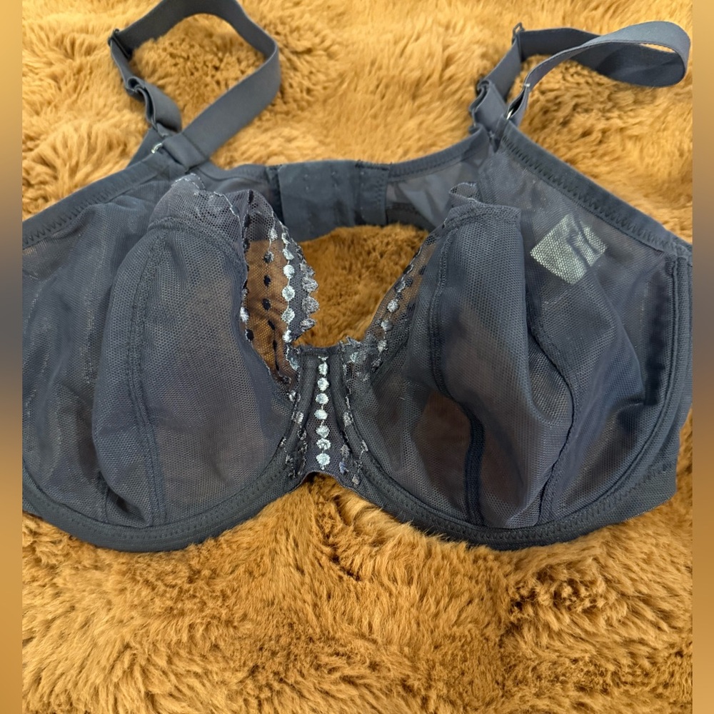 Elomi dark gray  Sheer Underwire Bra with Embroidered Scallop Trim